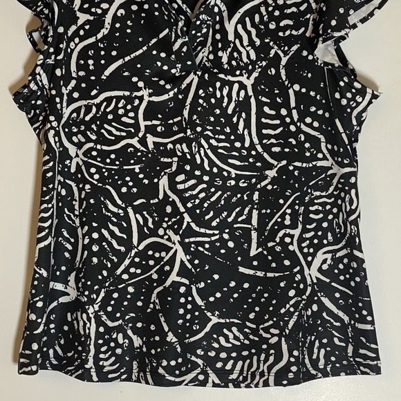 Chicos Top Womens 1 Medium Black White Flouncy Ruffle Sleeve V-Neck Boho Classic - Picture 3 of 16